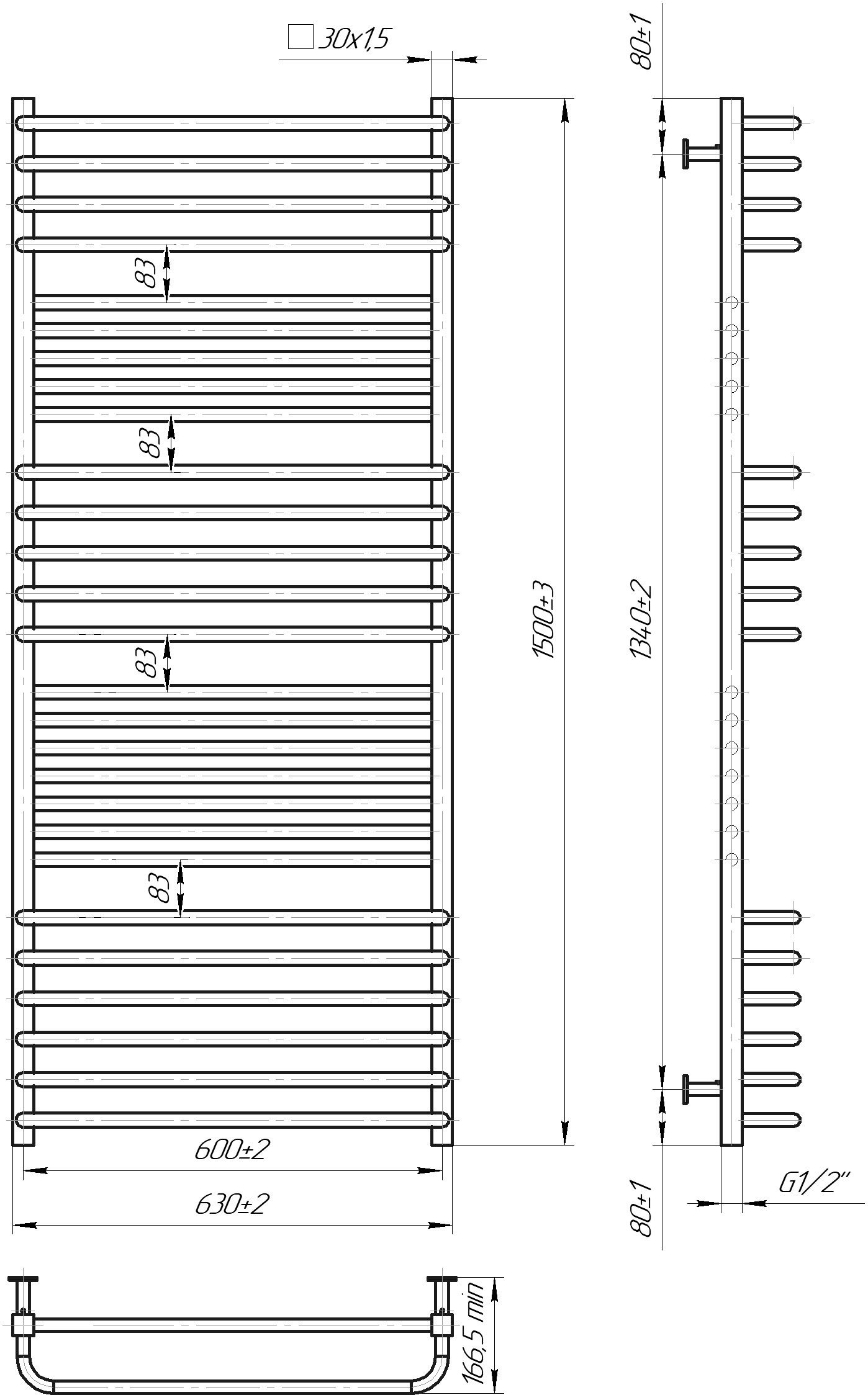 Mario INOX Гера-Люкс 1500x630/600 (1.7.044551.P) Габаритні розміри