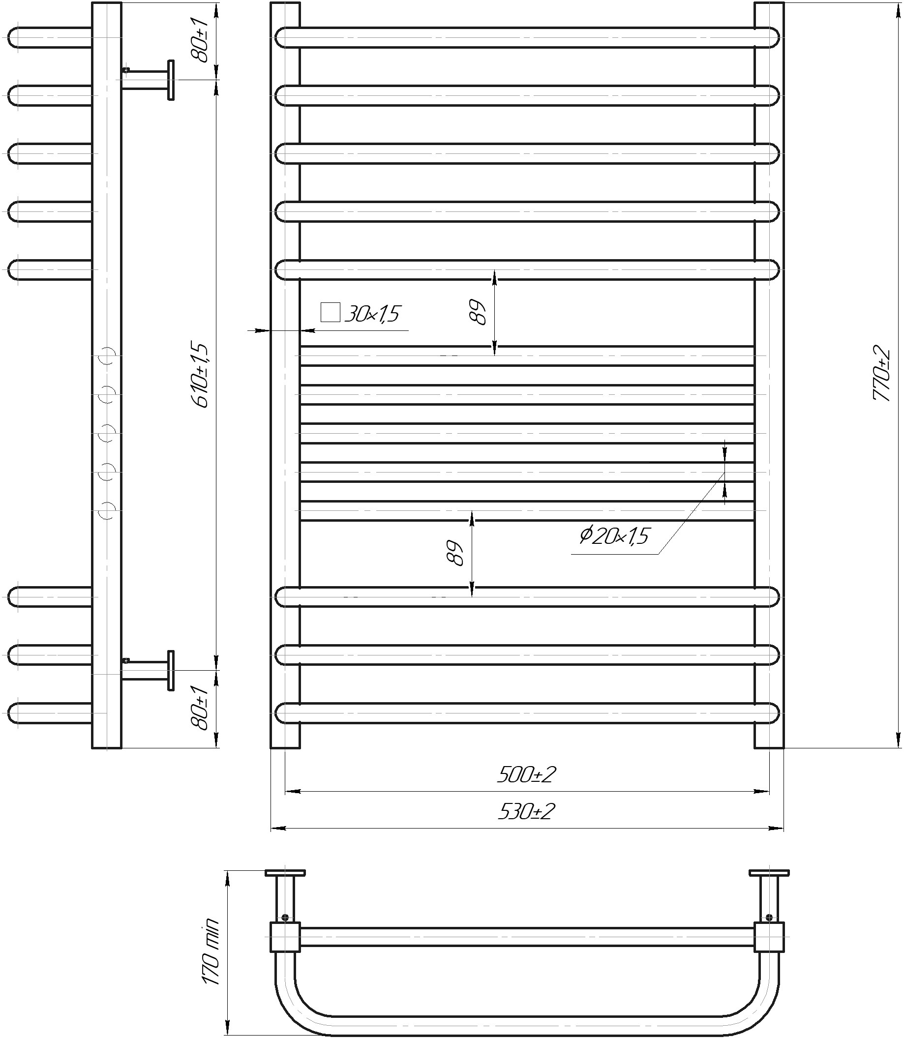 Mario INOX Гера-Люкс 770x530/500 (1.7.044549.P) Габаритные размеры