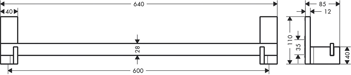 Axor Universal Rectangular 600/640 мм Chrome 42661000 Габаритные размеры