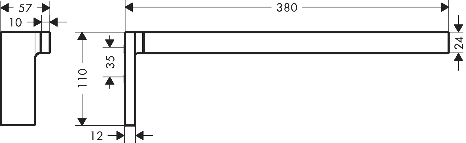 Axor Universal Rectangular 380 мм Chrome 42626000 Габаритні розміри