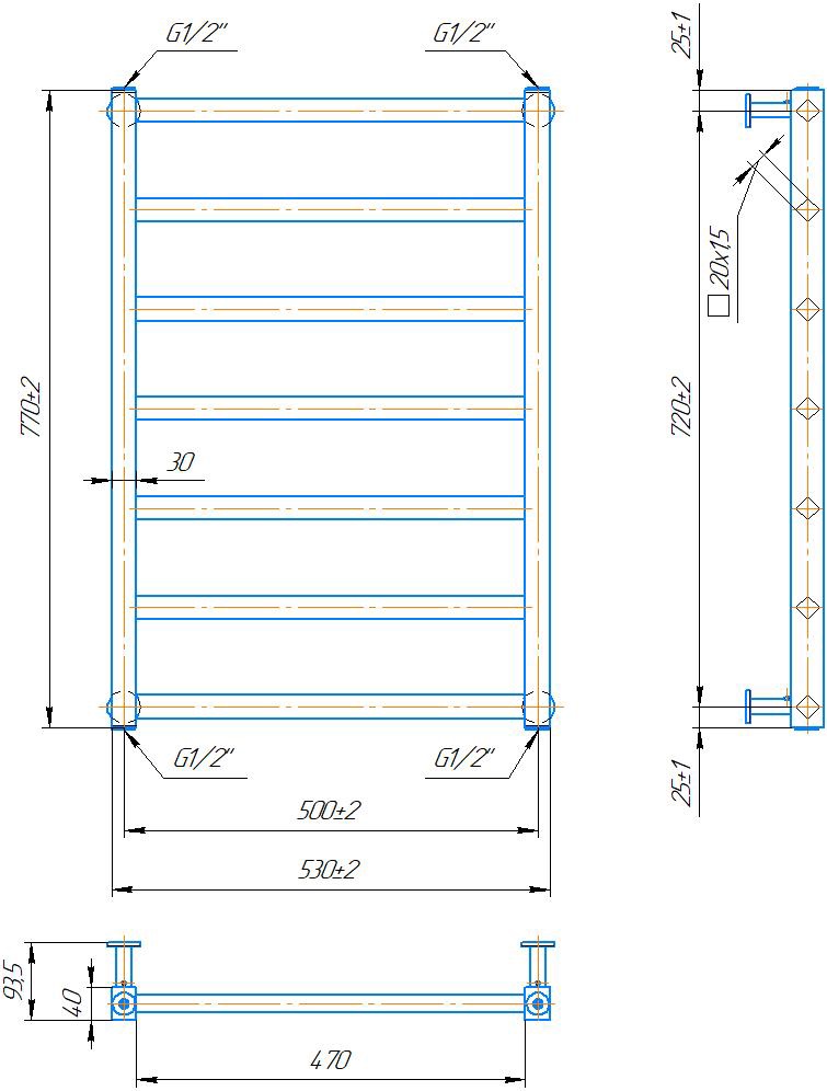 Mario INOX Киото 770x530/500 (1.7.044553.P) Габаритные размеры