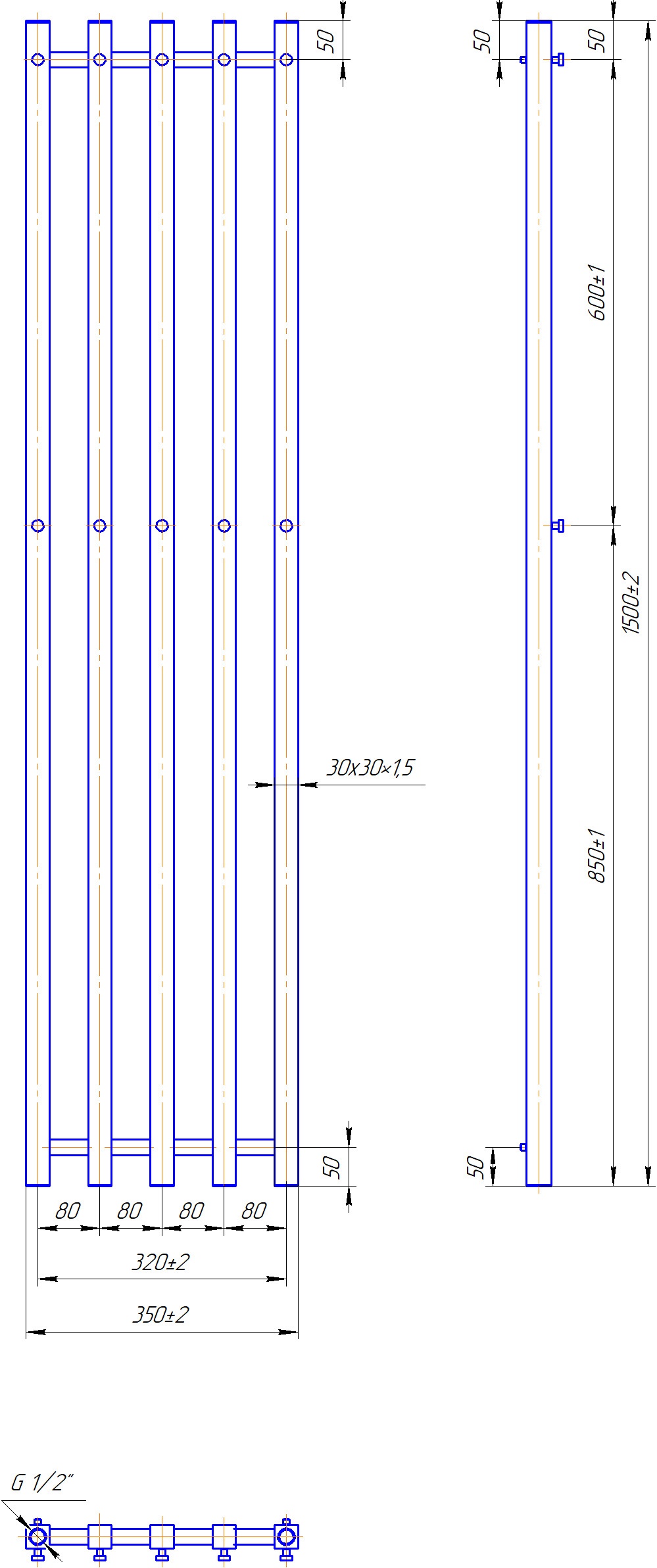 Mario INOX Туб 1500x352/320 (1.7.046429.P) Габаритные размеры