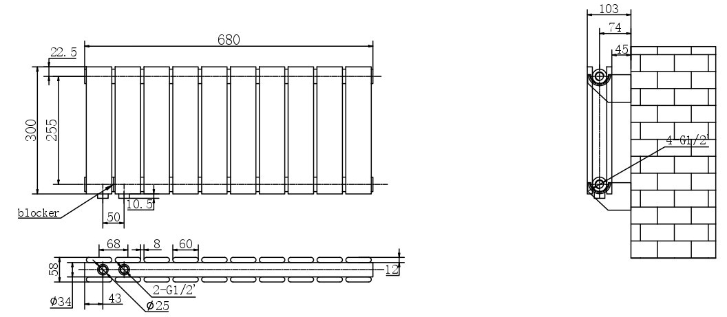 Arttidesign Livorno II G 10/300/680/50 черный матовый (LV II.G.10.30.68.5.B) Габаритные размеры