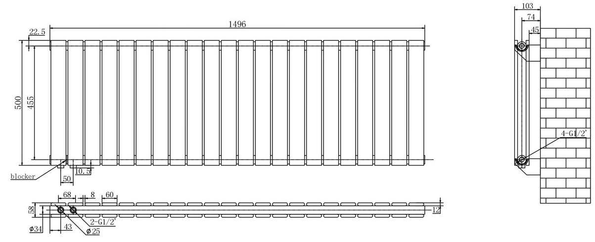 Arttidesign Livorno II G 22/500/1496/50 белый матовый (LV II.G.22.50.150.5.W) Габаритные размеры