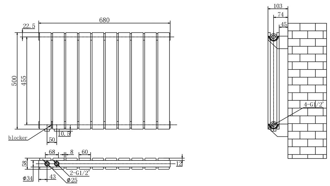Arttidesign Livorno II G 10/500/680/50 черный матовый (LV II.G.10.50.68.5.B) Габаритные размеры