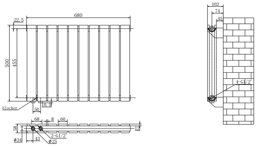Arttidesign Livorno II G 10/500/680/50 белый матовый (LV II.G.10.50.68.5.W) Габаритные размеры