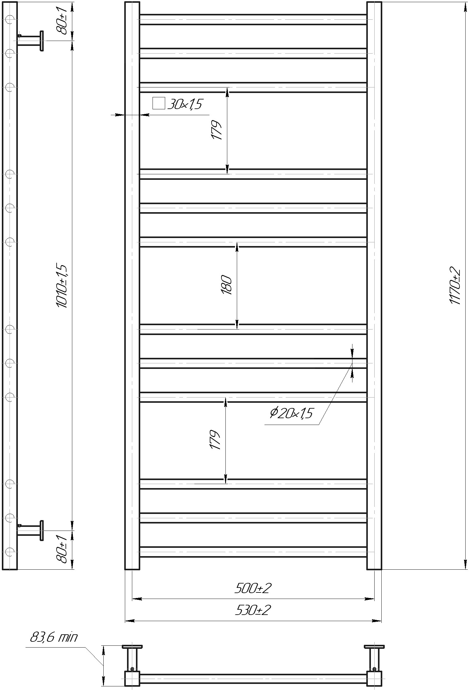 Mario INOX Премиум Классик 1170x540/500 (1.7.044599.P) Габаритные размеры