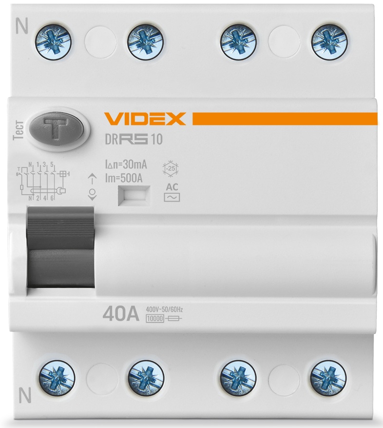 Дифференциальное реле (УЗО) Videx Resist AC 4P 30mA 10kA 40A (VF-RS10-DR4AC40) цена 1178 грн - фотография 2
