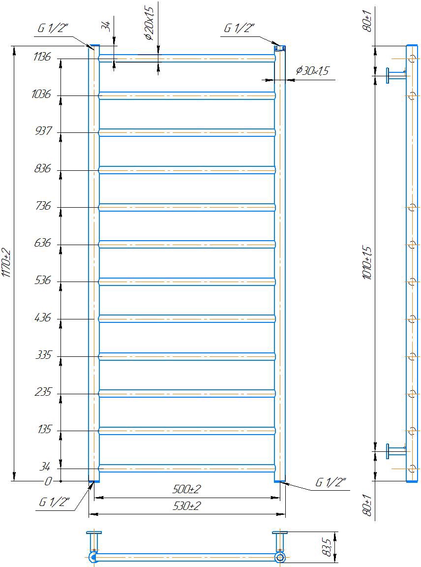 Mario INOX Флет 1170x530/500 (1.8.044568.P) Габаритные размеры