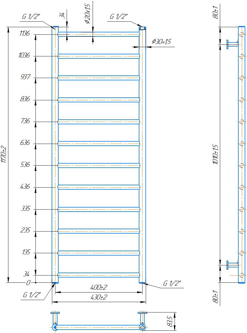 Mario INOX Флет 1170x430/400 (1.8.044567.P) Габаритные размеры