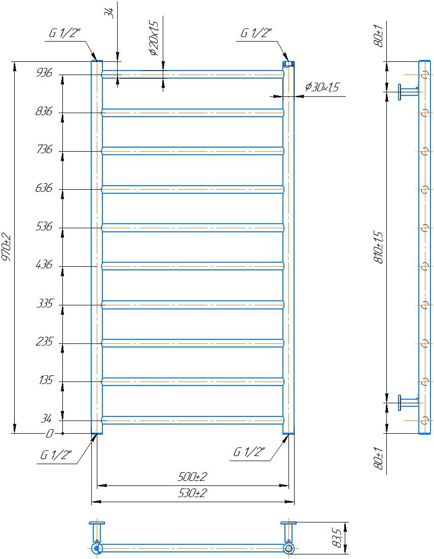 Mario INOX Флет 970x530/500 (1.8.044566.P) Габаритные размеры
