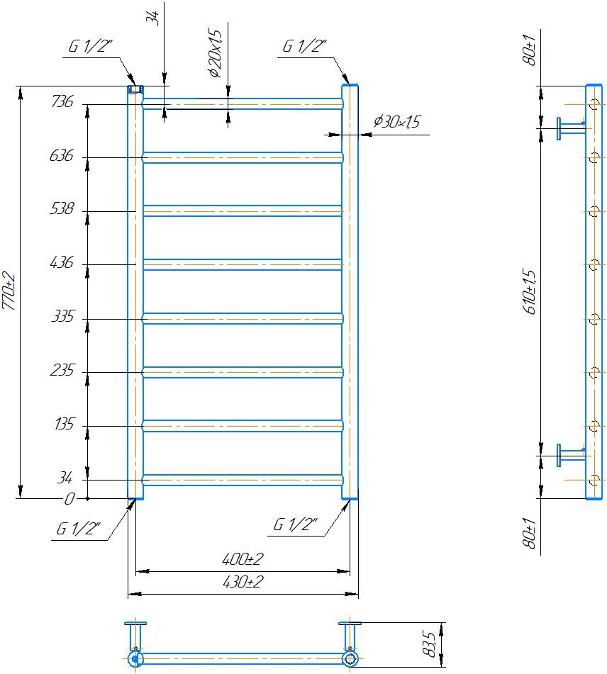 Mario INOX Флет 770x430/400 (1.8.044564.P) Габаритные размеры
