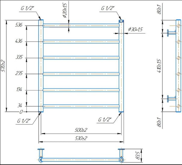 Mario INOX Флет 570x530/500 (1.8.044563.P) Габаритные размеры