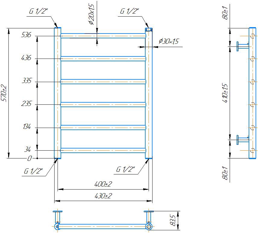 Mario INOX Флет 570x430/400 (1.8.044562.P) Габаритные размеры