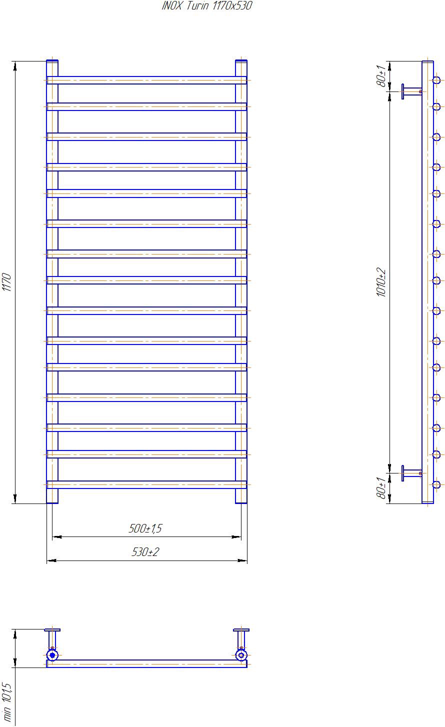 Mario INOX Турин 1170x530/500 (1.8.044623.P) Габаритні розміри
