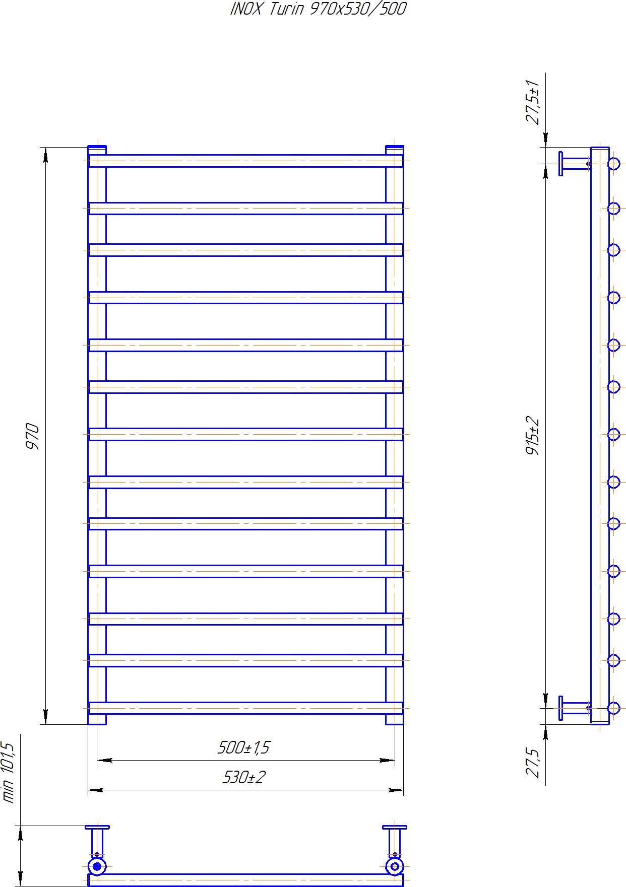 Mario INOX Турин 970x530/500 (1.8.044622.P) Габаритные размеры