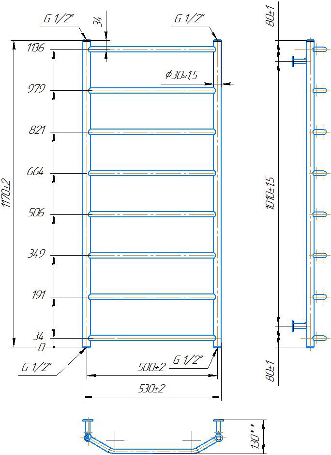 Mario INOX Трапеция 1170x530/500 (1.8.044620.P) Габаритні розміри
