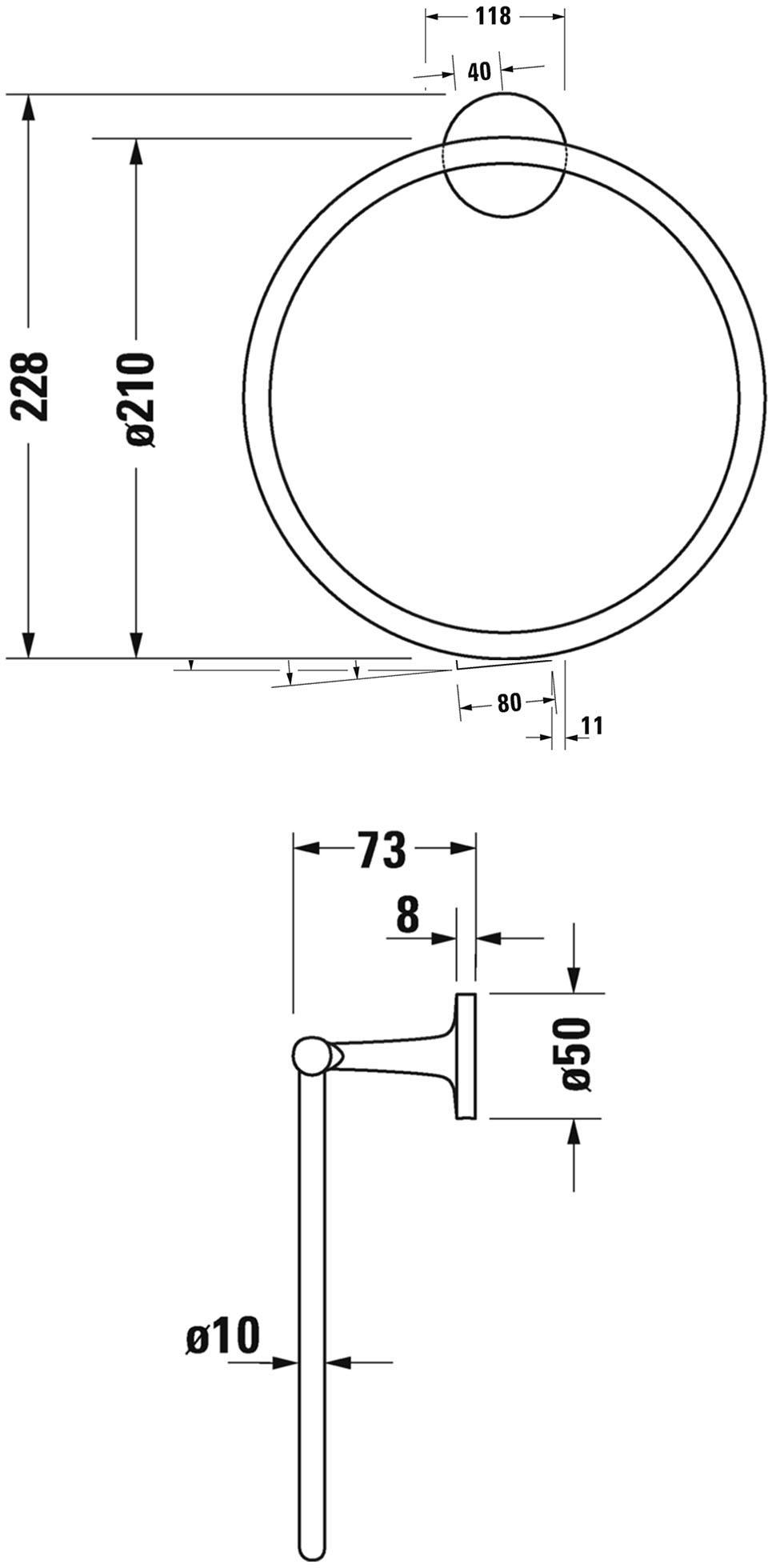 Duravit Starck T D 21 см Stainless steel Brushed (0099477000) Габаритные размеры