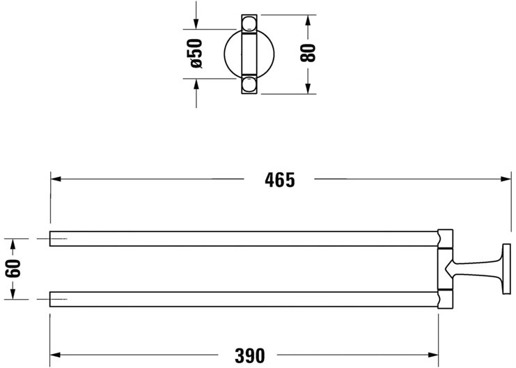Duravit Starck T 46.5 см Chrome (0099411000) Габаритные размеры