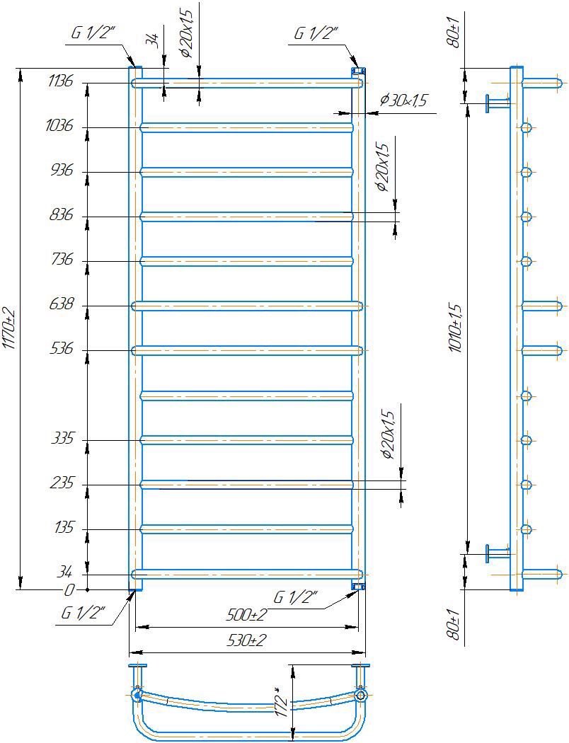 Mario Люкс 1170x530/500 (1.074.044582.0) Габаритные размеры