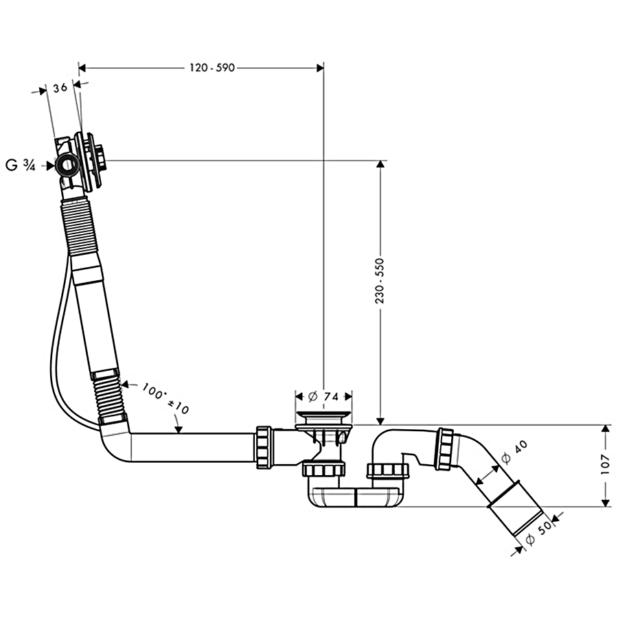 Axor Exafill S Basic Chrome 58306180 Габаритні розміри