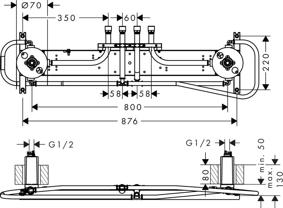 Axor ShowerHeaven 1200/300 4Jet 10922180 Габаритні розміри