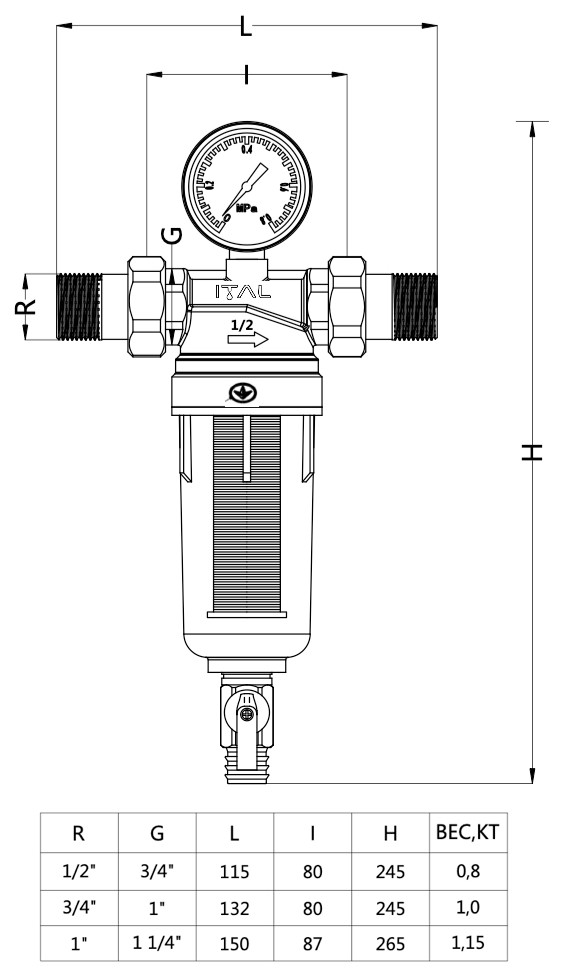 ITAL IT12-H8910 Габаритные размеры