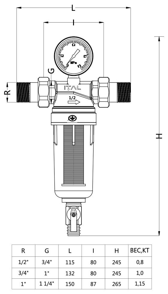 ITAL IT100-H8920 Габаритные размеры
