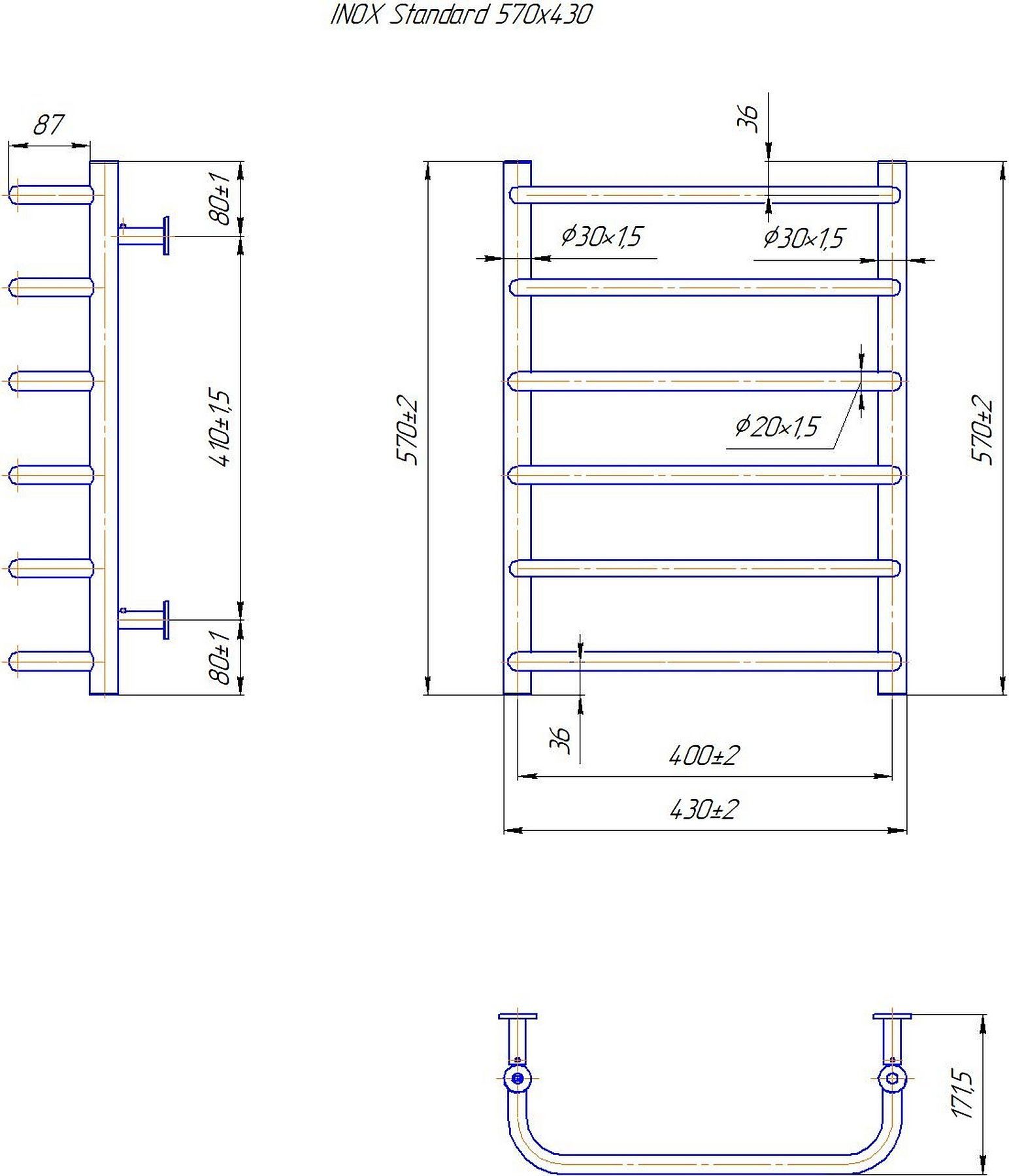 Mario INOX Стандарт 570x430/400 (1.8.044607.P) Габаритные размеры