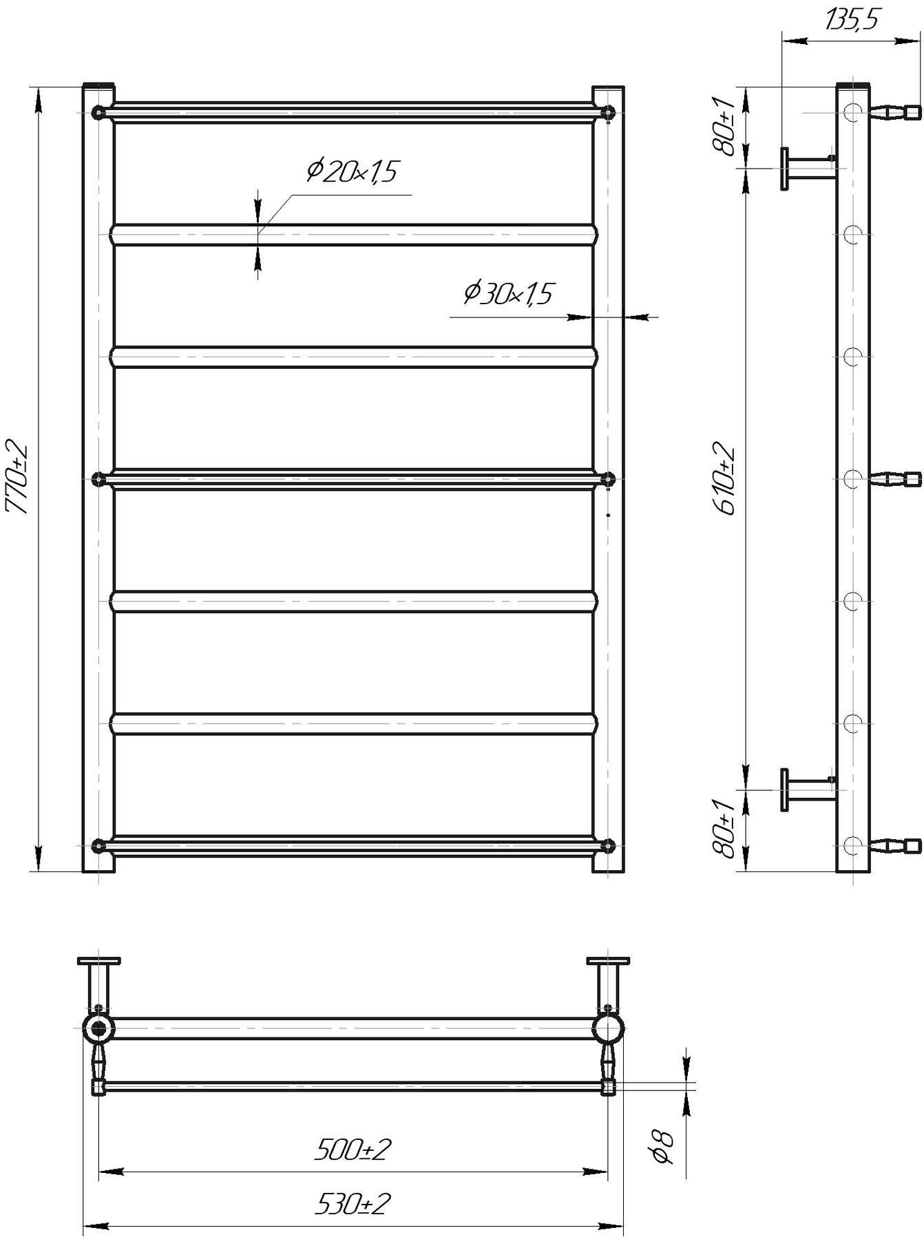 Mario INOX Одисей 770x530/500 (1.8.044597.P) Габаритные размеры