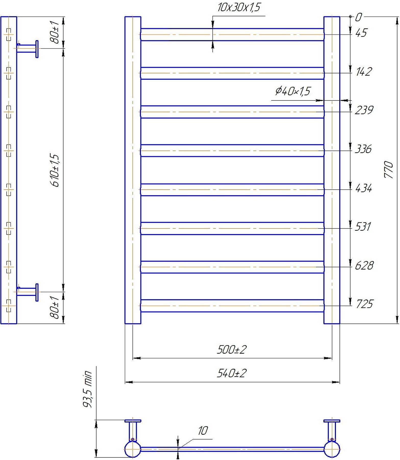Mario INOX Модена 770x540/500 (1.7.044595.P) Габаритные размеры