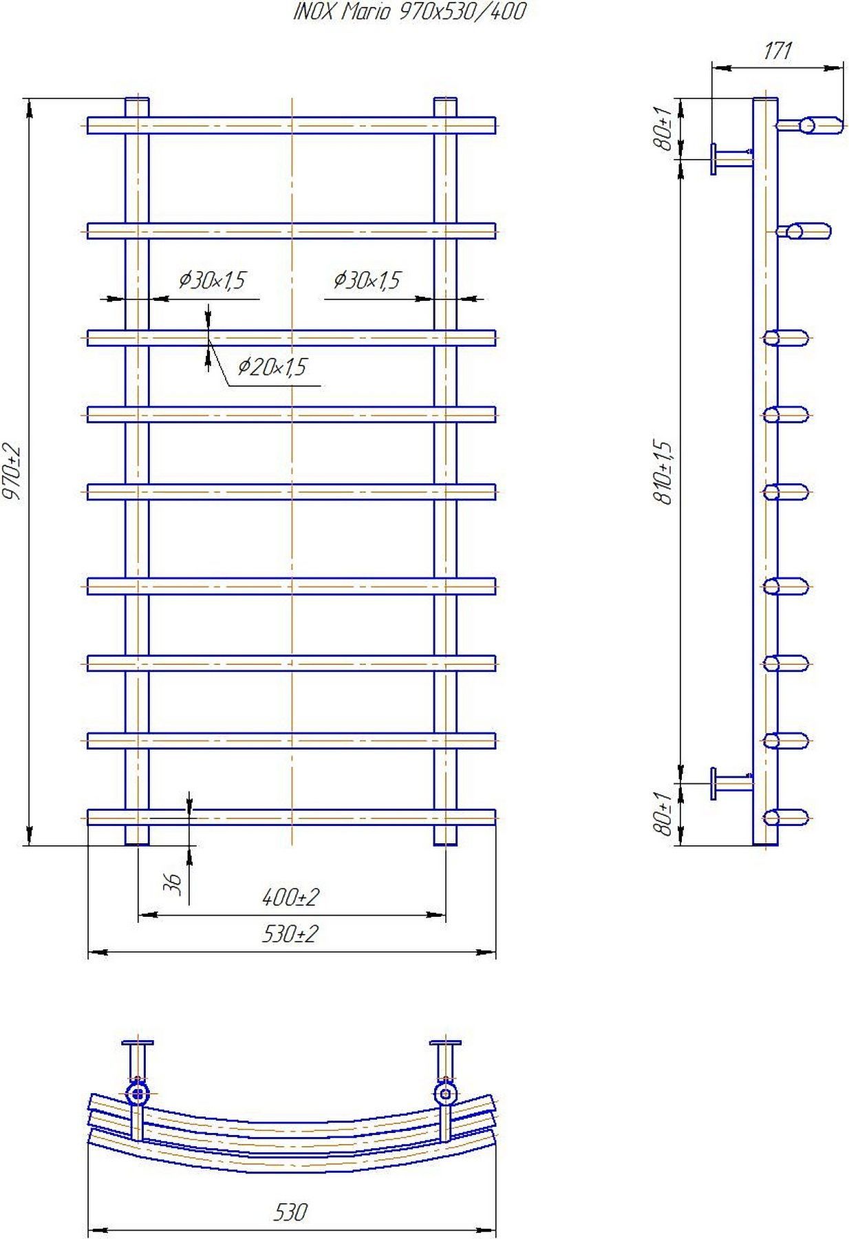 Mario INOX Марио 970x530/400 (1.8.044590.P) Габаритные размеры