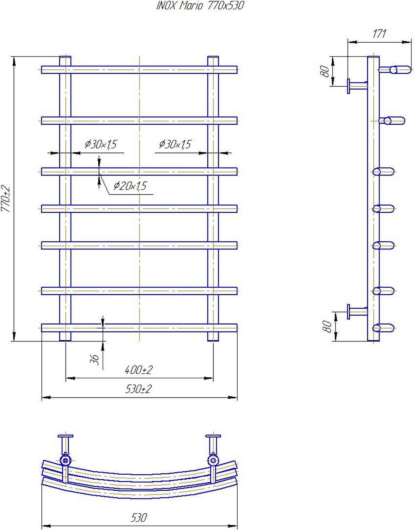 Mario INOX Марио 770x530/400 (1.8.044589.P) Габаритные размеры