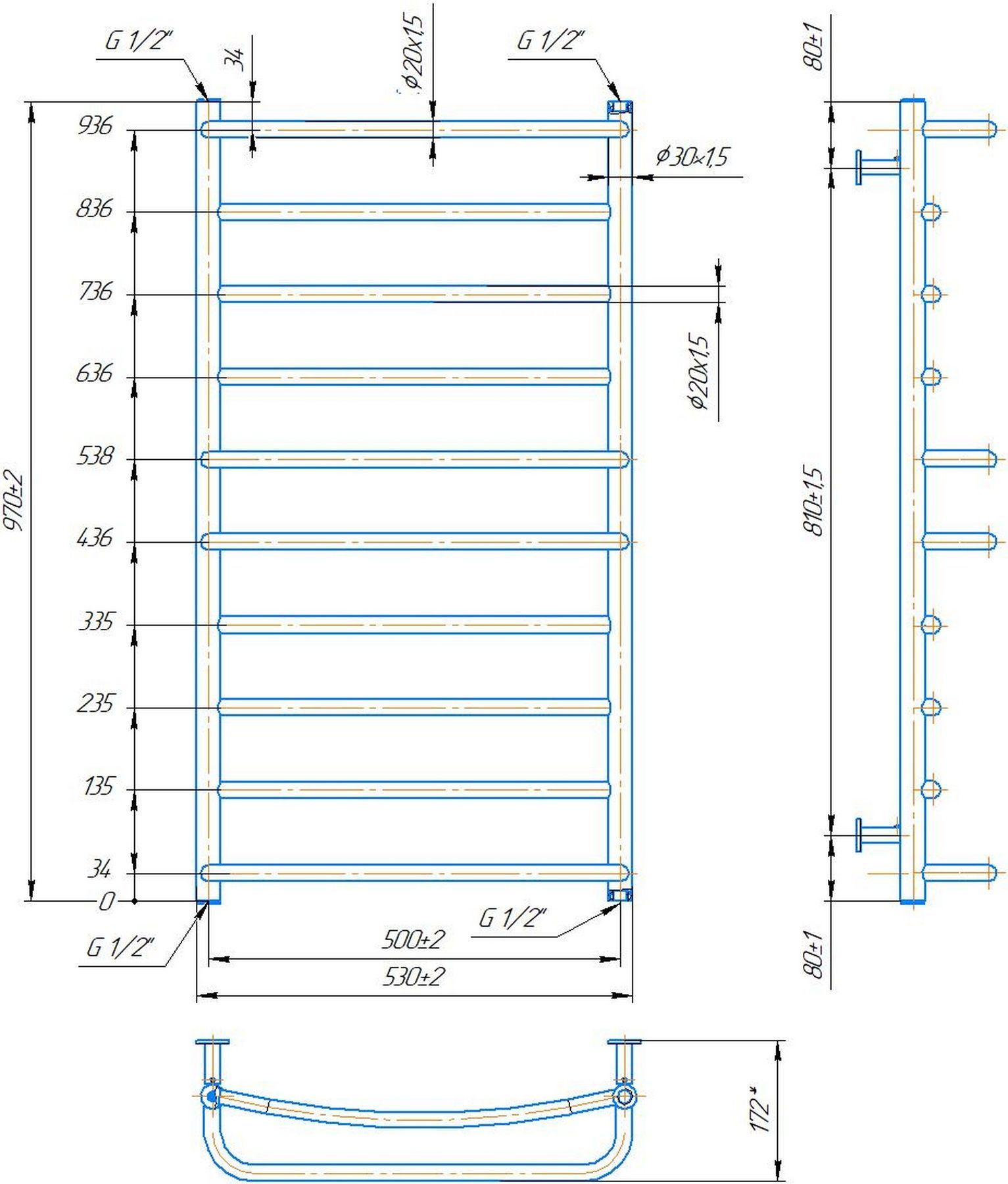 Mario INOX Люкс 970x530/500 (1.074.044580.0) Габаритні розміри
