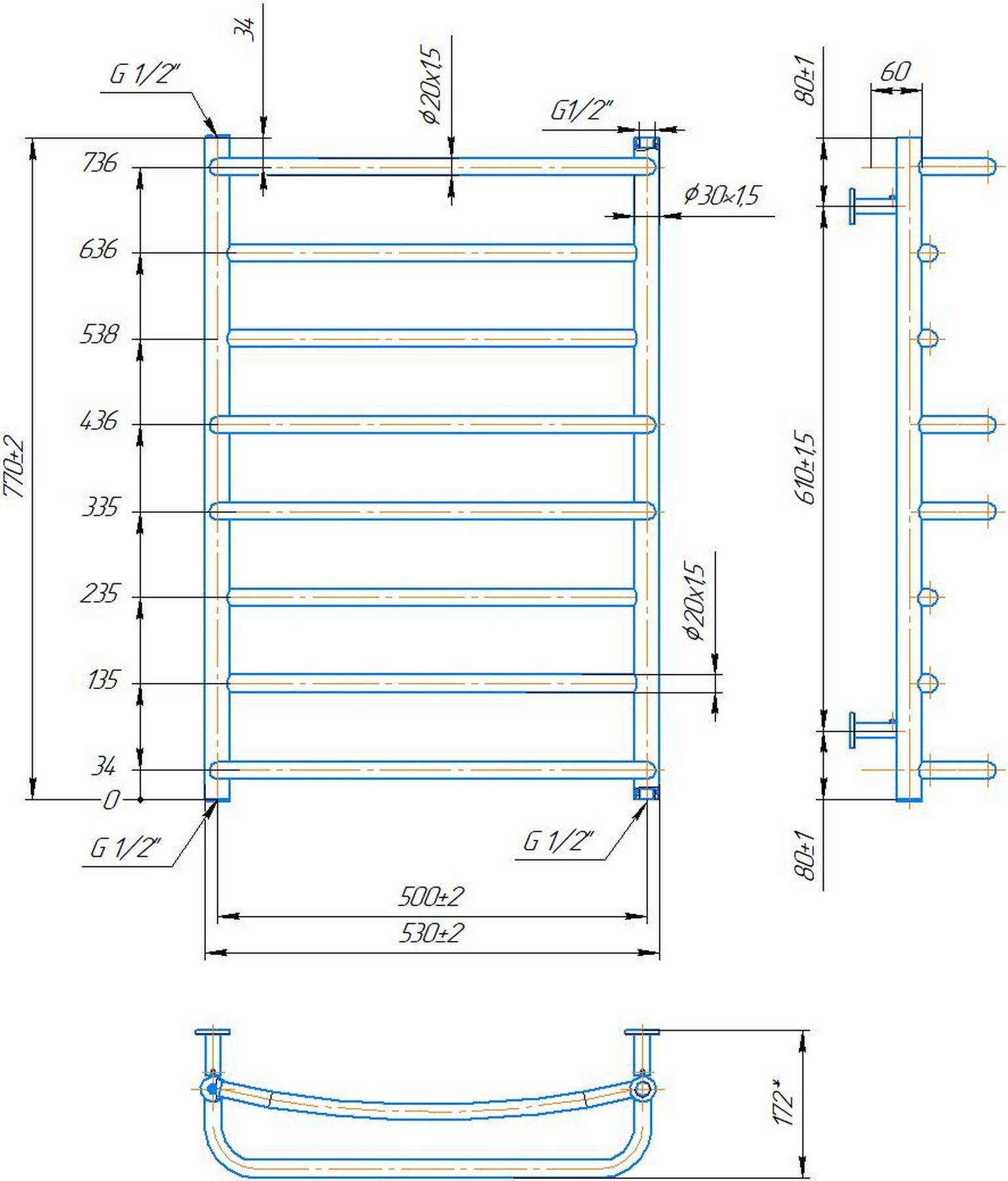 Mario INOX Люкс 770x530/500 (1.074.044578.0) Габаритні розміри