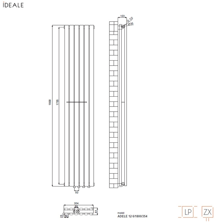 Ideale Adele 12 6/1800/354 антрацит Габаритные размеры