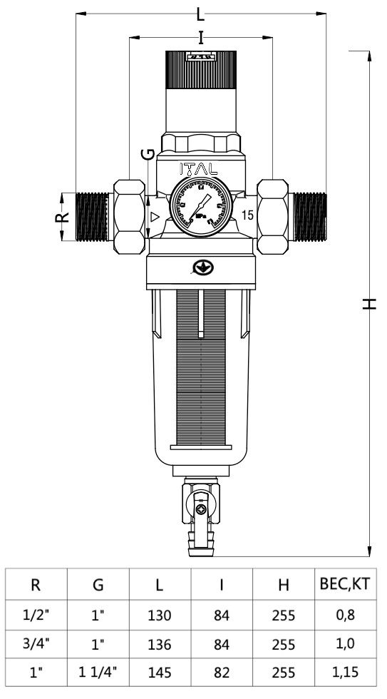 ITAL IT12-H8901 Габаритные размеры