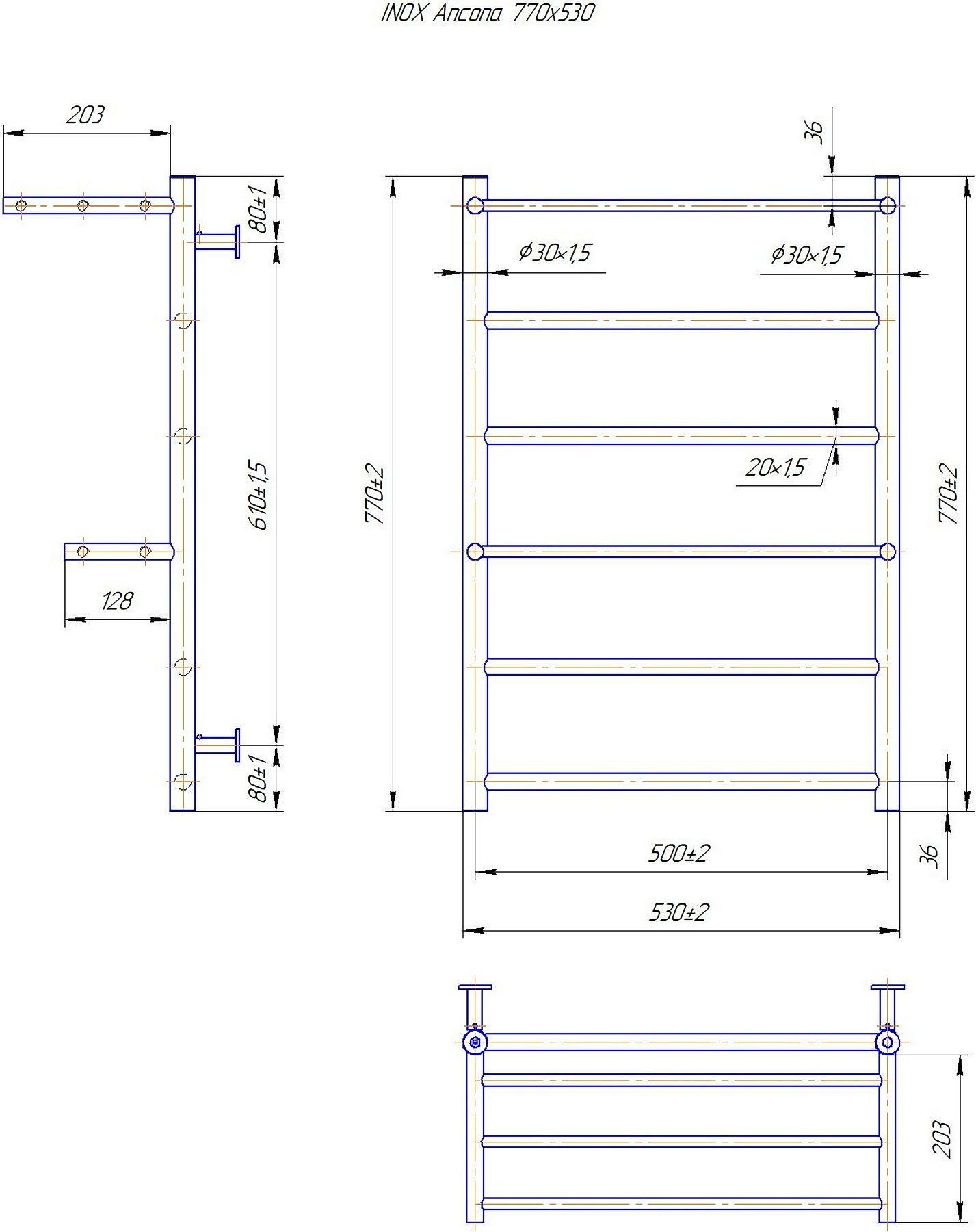 Mario INOX Анкона 770x530/500 (1.8.044544.P) Габаритные размеры