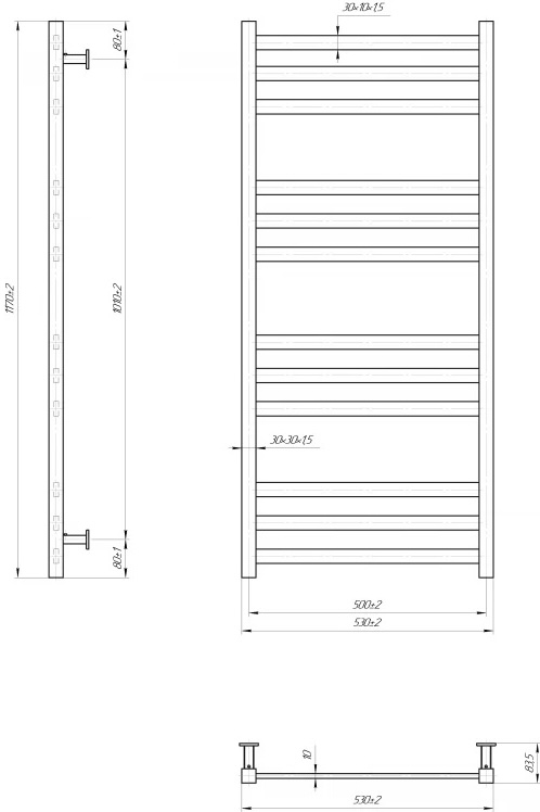 Mario INOX Чикаго 1170x530/500 (1.4.048512.BLG) Габаритные размеры