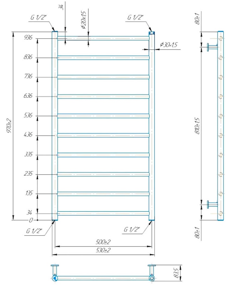 Mario INOX Флет 970x530/500 черный матовый (1.075.048780.BM) Габаритные размеры