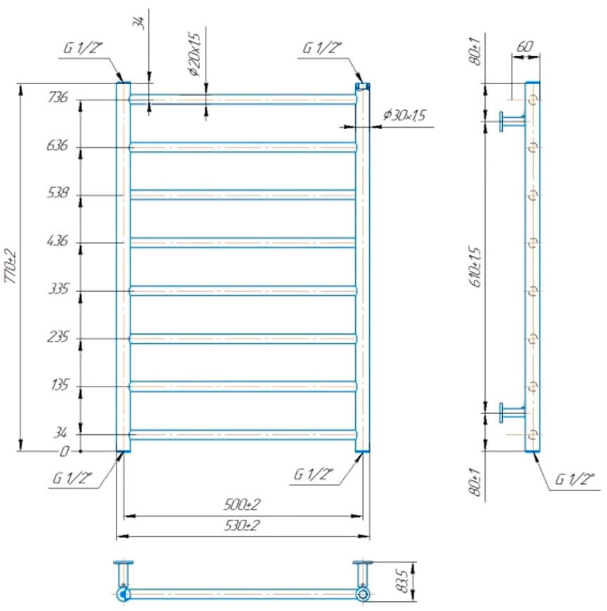 Mario INOX Флет 770x530/500 белый матовый (1.137.047735.WM) Габаритные размеры