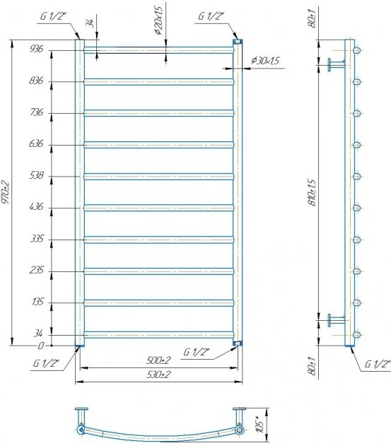 Mario INOX Класік 970x530/500 Золото (1.4.048191.G) Габаритні розміри