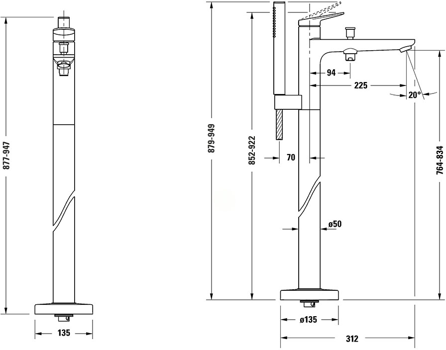 Duravit Wave Stainless steel Brushed (WA5250000070) Габаритные размеры