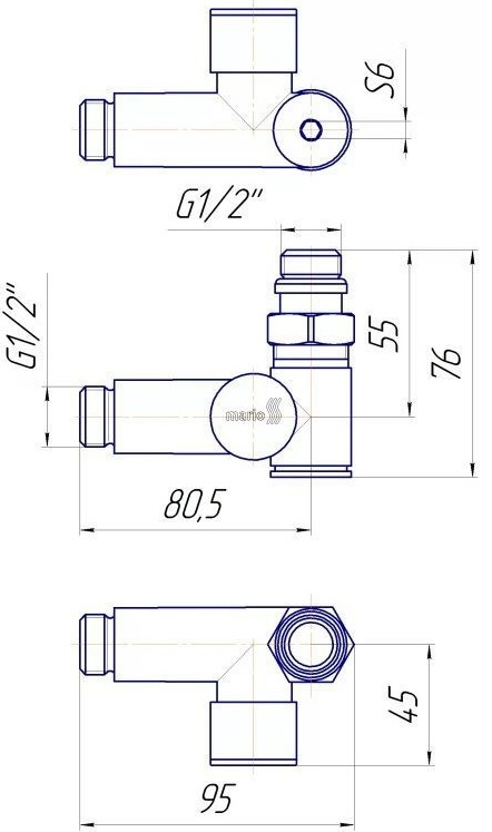 Mario 1/2" золото сатин (4.0.0500.55.GB) Габаритні розміри