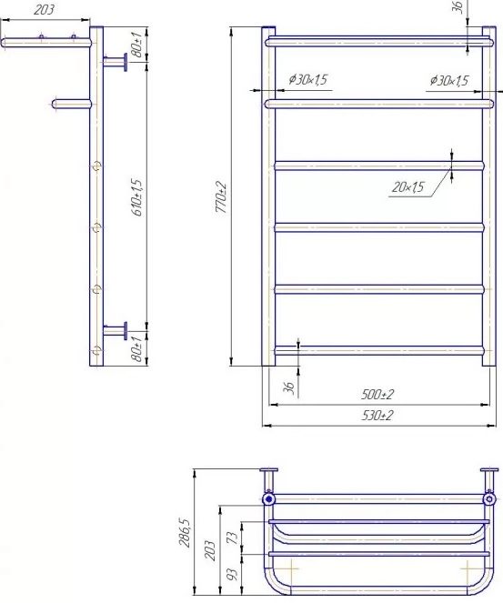 Mario INOX Готель 770x530/500 (1.8.044541.P) Габаритні розміри