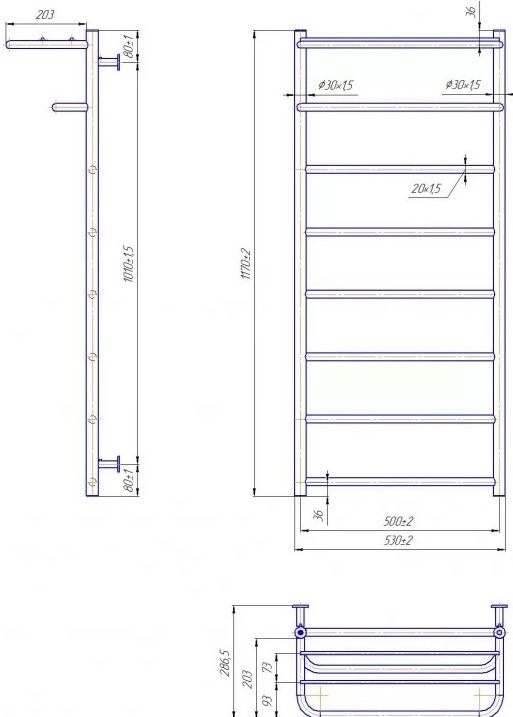 Mario INOX Готель 1170x530/500 (1.8.044543.P) Габаритні розміри
