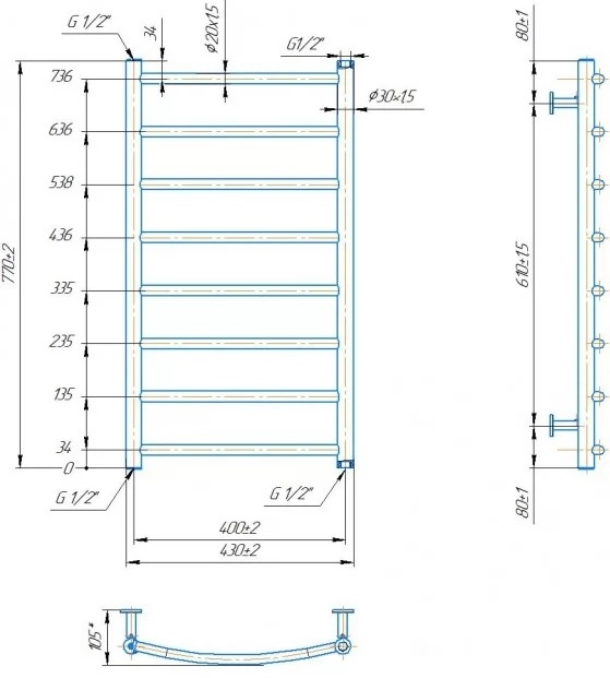 Mario INOX Класік 770x430/400 (1.8.044556.P) Габаритні розміри