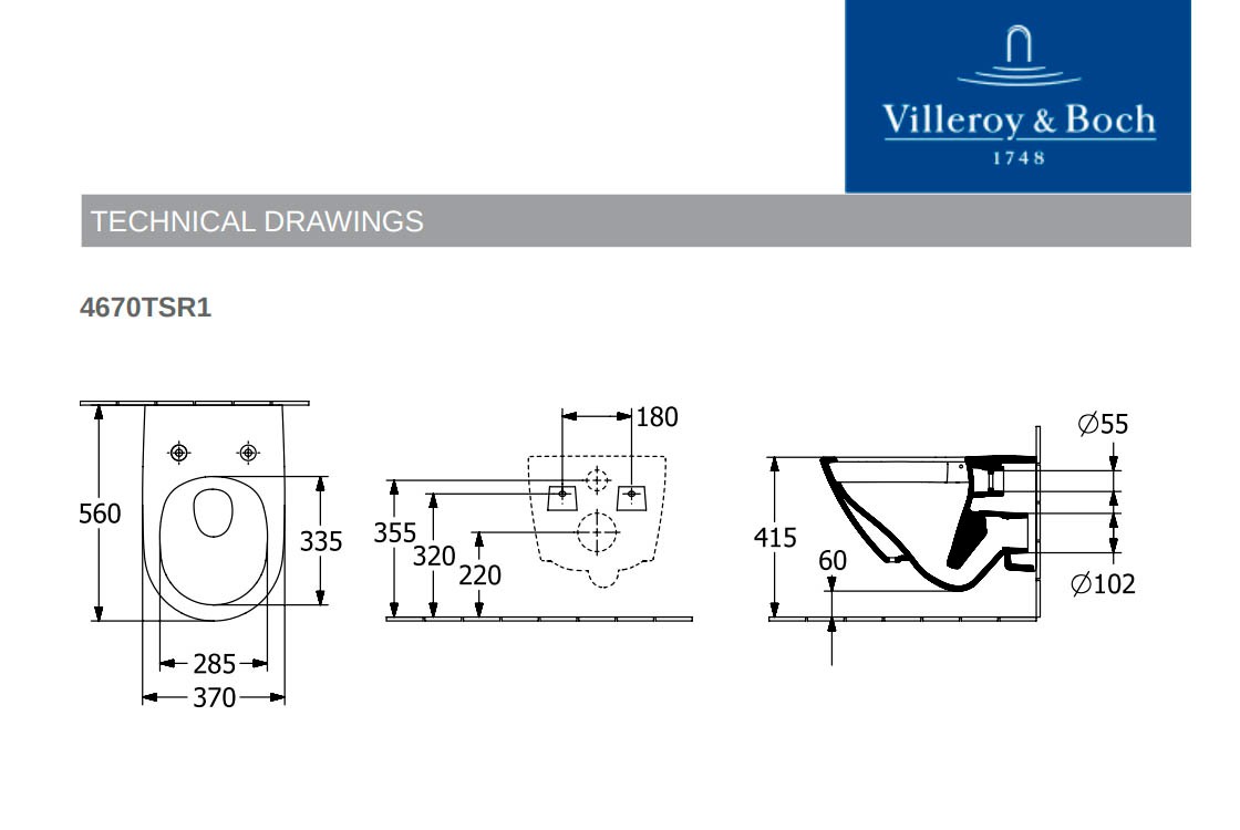Villeroy&Boch Subway 3.0 4670TSR1 Габаритні розміри