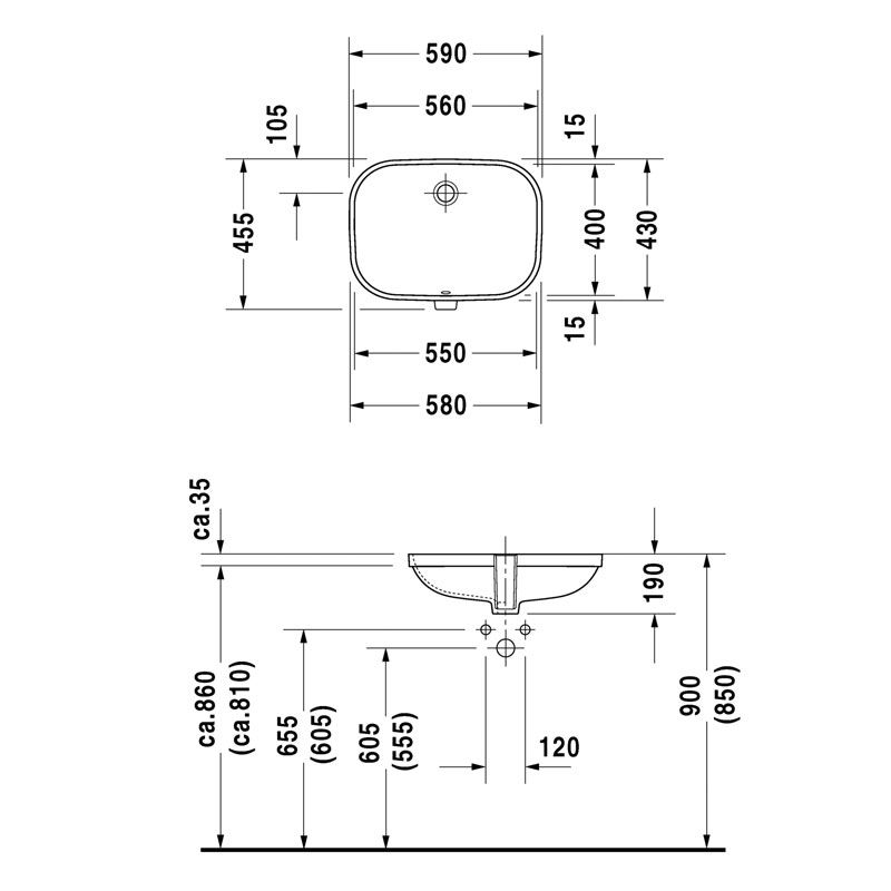 Duravit D-Code 0338560000 Габаритные размеры