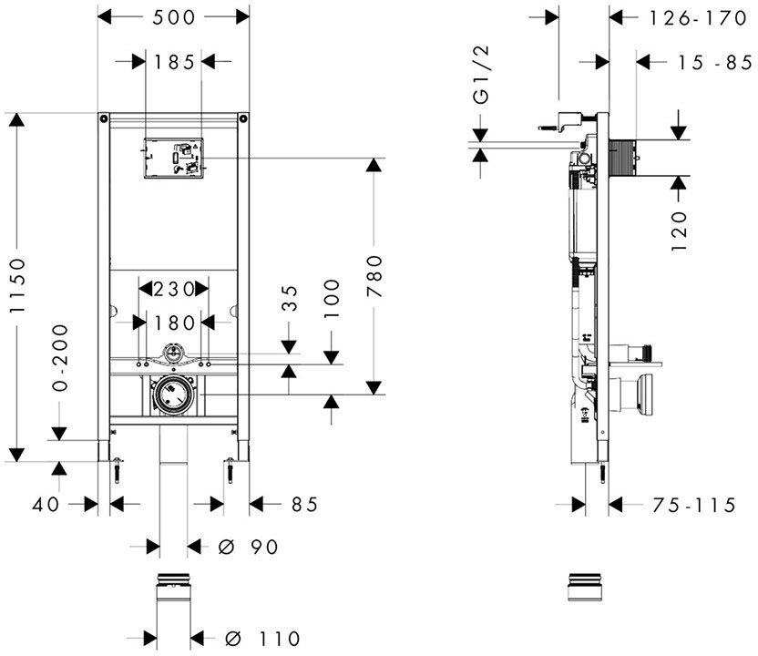 Hansgrohe iFrame Universal 1120 01022180 Габаритные размеры